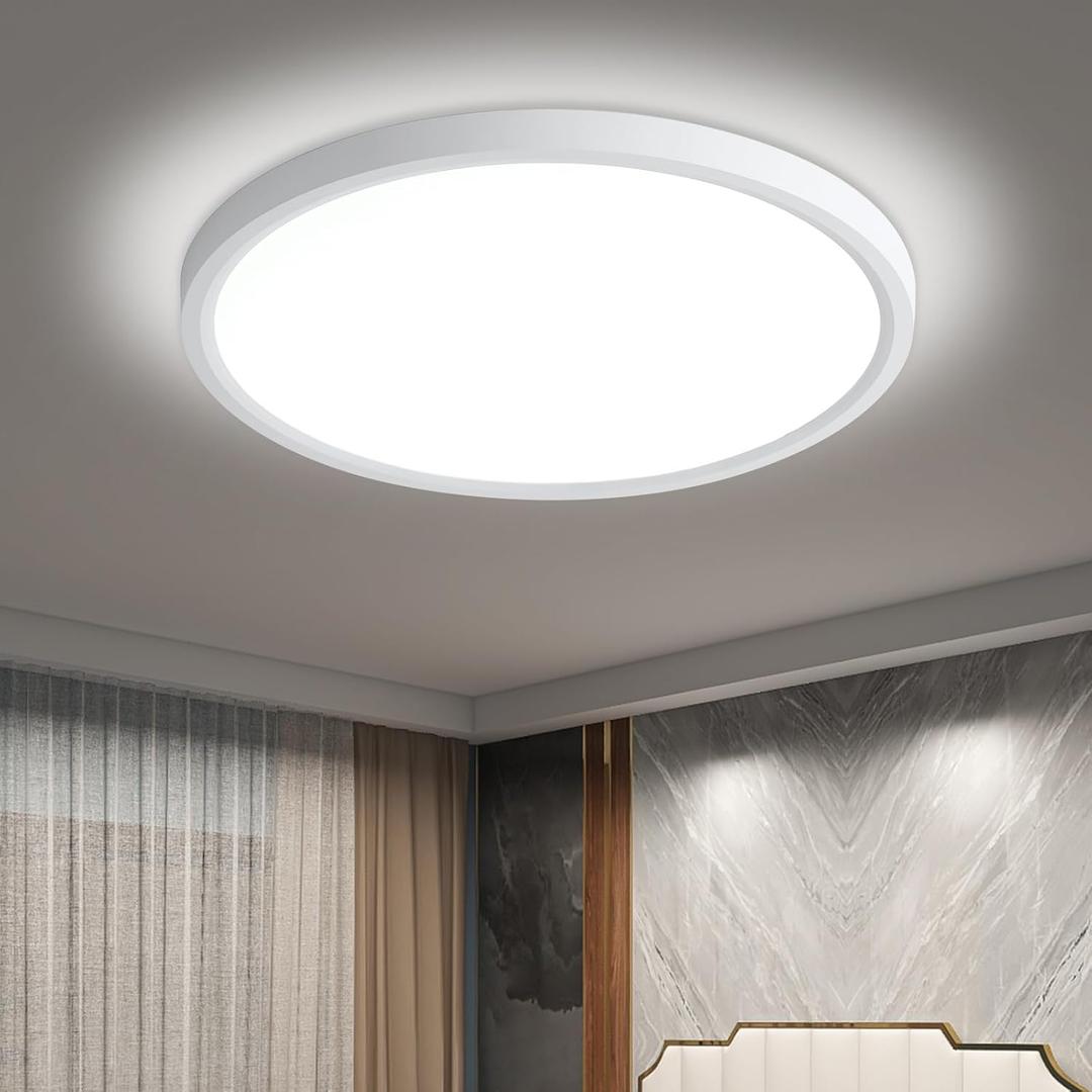 12 "LED Ceiling Light 24W Color Temperature 5000K, Flat Circular Ceiling Light for Bedroom, Kitchen, utilities, Laundry, Closets, Hallways, Easy Installation (White -5000K, 12 Inch)
