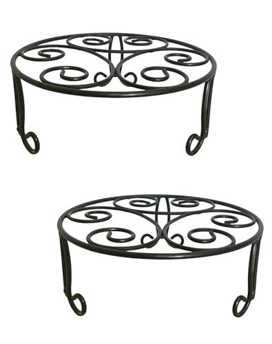 ILTreFlo 2 Pack Iron Plant Stand Low Profile,13 Inch Diameter Wide Round Metal Flower Stand for Indoor Outdoor Large Plants, Short Heavy Duty Display Holder for Wide Pots, Patio Garden Home Decor,Rustproof Matte Black(2 Pack 13 Diameter 5 inches Tall