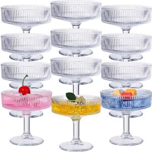 Teenyyou 12 Pcs Ribbed Vintage Coupe Glasses 7 oz Martini Glasses Champagne Coupe Classic Cocktail Glassware Reusable Ribbed Glassware for Cocktail Martini European Style (Clear)