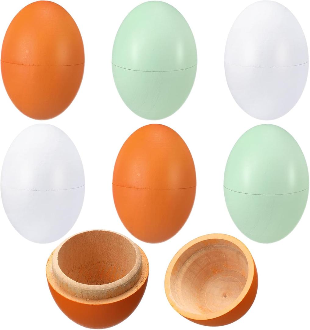 CroBlissful 6 Pcs Wooden Easter Eggs 2.76 Inch Fillable Fake Easter Eggs Bulk Reusable DIY Empty Wooden for Crafts Hunt Basket Stuffers Fillers Party Favor Decorations (Bright)