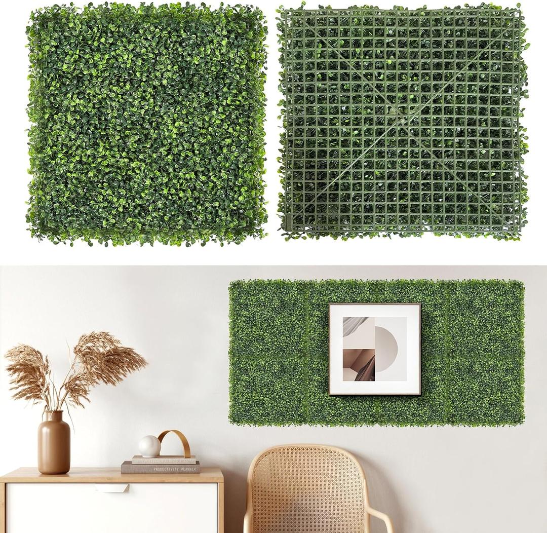 Artificial Grass Wall Panels, 8 PCS 20x20 inch Boxwood Hedge Wall Panels with 100 Zip Ties, Boxwood Backdrop for Outdoor Indoor Decorative Fences Privacy Hedge