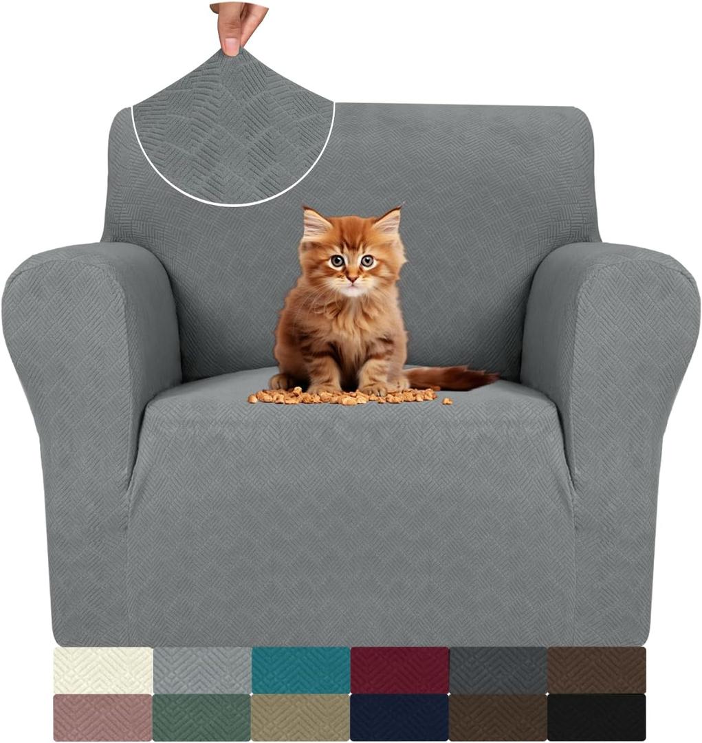 MAXIJIN Chair Covers for Living Room 1 Piece Stretch Sofa Chair Slipcovers with Arms (31"-46") Furniture Protector for Dog Pet Couch Armchair Cover (Chair, Diamond Pattern Light Gray)