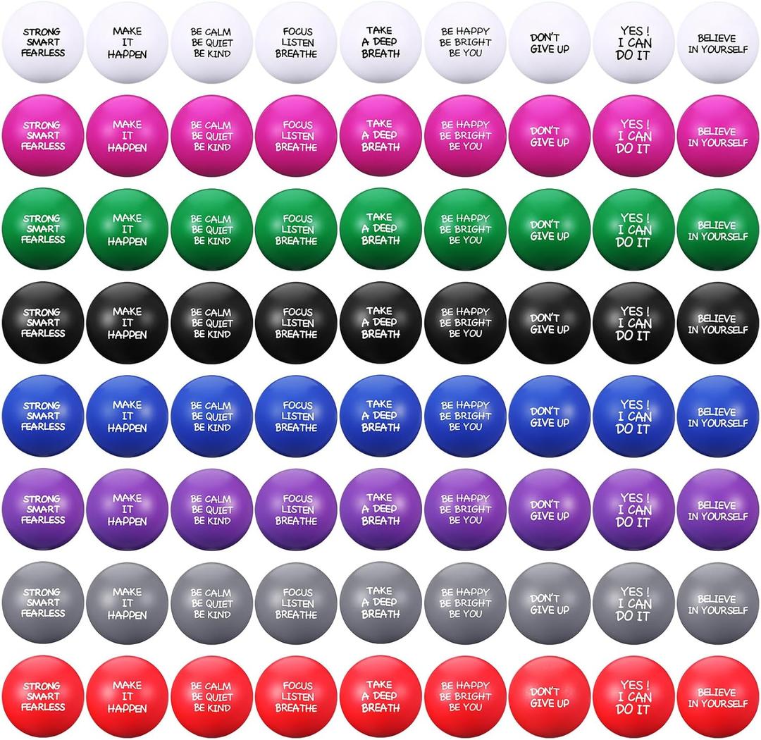 Shappy 72 Pcs Inspirational Stress Relief Balls Motivational Stress Ball Encouraging PU Bulk Balls for Adults Small Therapy Fidget Relief Toys for Valentines Gifts(Colorful, Inspirational)