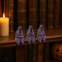 Reading Statue Suriel Bookshelf Figure Set of 3, Gothic Fantasy Black Robe Statue, Mystery Reading Figurines Sitting Sculpture for Shelf - Halloween Shelf Trinkets Dark Academia Decor Aesthetic (Purple)