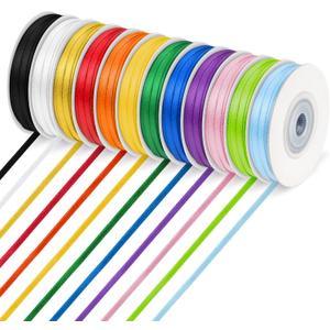 Rainbow Ribbon Pack 12 Color, 1/8 Inch Thin Ribbon 393 Yards, Double Face Satin Ribbon for Gift Wrapping, Flower Bouquet, DIY Crafts, Happy Birthday Party Wedding Decoration Hair Bows