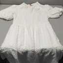 KIRUNDO Eyelet Summer Dresses for Women 2026 Mini Casual Hollow Out Short Sleeve Lace Tiered V Neck Shift Dress Pockets Small