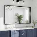 Black Bathroom Mirror 48x30, Wall Mounted Rectangular Vanity Mirror, Brushed Matte Frame, HD Distortion-Free Tempered Glass, Anti-Rust, Horizontal Vertical, Hardware Included