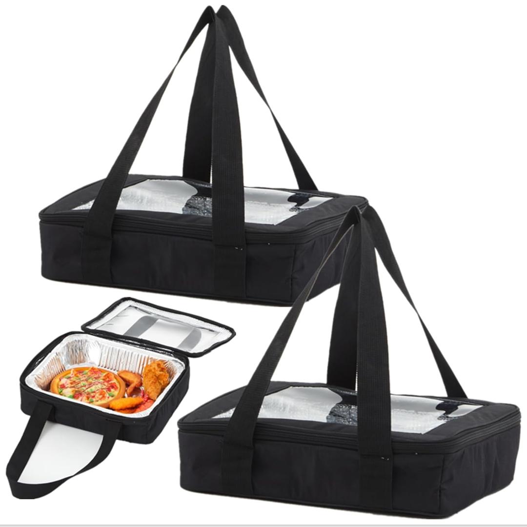 2 Pcs Foil Pan Carrier with Lid, Oxford Cloth Foil Pan Holder with Handle for Hot or Cold Food, Fits 9" x 13" Baking Dish, Stackable Food Warmer Tote for Parties/picnic/cookouts