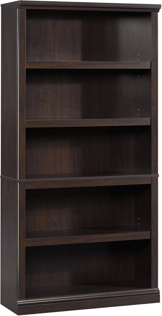 Sauder 5 Tier Book Shelf Wooden Bookcase Multipurpose Bookshelf for Home Office, Living Room, in Jamocha Wood