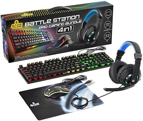 Game Punk 4-Piece PC Gaming Bundle with RGB Keyboard, LED Gaming Mouse, Mouse Pad & Light-Up Headset with Mic, Ergonomic Gamer Accessories for PC, PS4, PS5 & Xbox