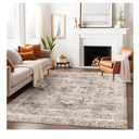 GENIMO 5x7 Area Rugs for Living Room, Machine Washable Non Slip Vintage Retro Rugs, Low Pile Lightweight Thin Print Rug for Bedroom, Dining Room, Home Office, Brownishi Drab
