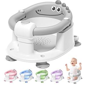 TPN Baby Bath Seat for Babies 6 Months & Up, NonSlip Toddler Bath Seat with 5 PCS Waterproof Emoji Stickers, Portable Infant Bath Seat for Baby(Grey)