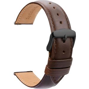Leather Watch Band Men - Brown Quick Release Watch Strap for Women Replacement - Soft Smart Watch Bracelet with Clasp Buckle for ladies - 14mm 16mm 18mm 19mm 20mm 21mm 22mm 23mm 24mm