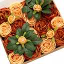 Ling's moment Artificial Flowers Terracotta Silk Austin Roses Orange Silk Roses w/Stem for Fall Wedding Bouquets Centerpieces Party Home Decoration