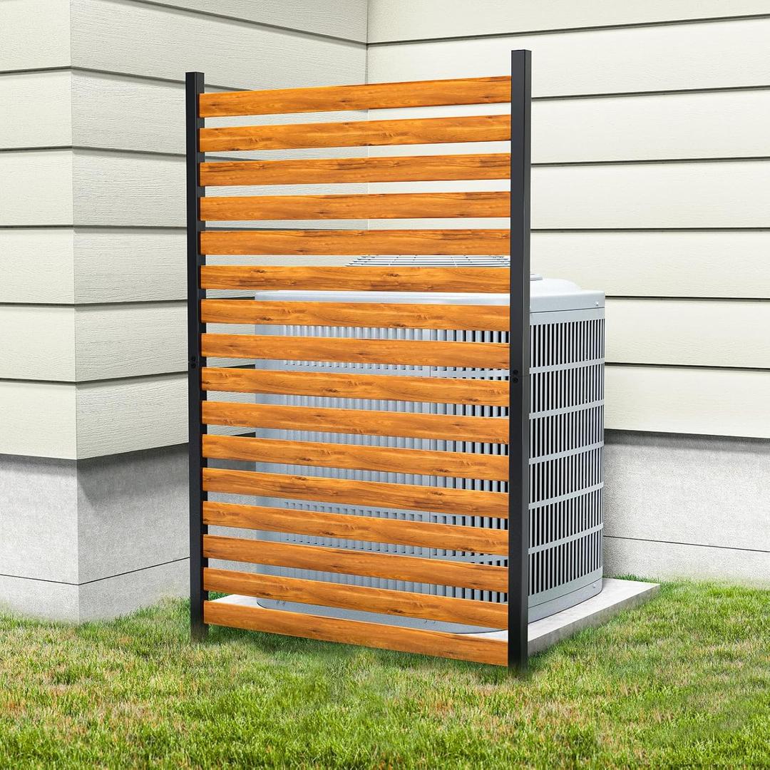 GREENER Privacy Screen - 38" W x 60" H Wooden Fence Panels with Metal Stakes, Enclosure for A/C Units, Pool Equipment, Outdoor Trash Can