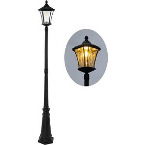 LUTEC Outdoor Solar Lamp Post Light, Dusk to Dawn Waterproof Pole Light with Patterned Glass, Exterior Vintage Black Solar Powered Street Light Fixtures for Garden, Patio, Pathway, Yard