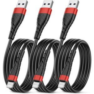 OIITH MFi Certified for iPhone Charger Cable 3 Pack 3 Ft, for Lightning Charging Cord, Fast 2.4A for iPhone USB Cord Compatible with iPhone12/11/XS/Max/XR/X/8/8P/7P/6/iPad - Red