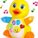 Yiosion Musical Flapping Yellow Duck Interactive Action Educational Learning Walking Light Up Dancing Toy for 1 Year Old Baby Toddler Infant
