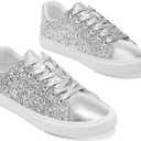 AISFAES Glitter Sparkly Low Top Sequins Lace Up Tennis Shoes Comfort Bling Fashion Shiny Walking Shoes (8 Women/6.5 Men)