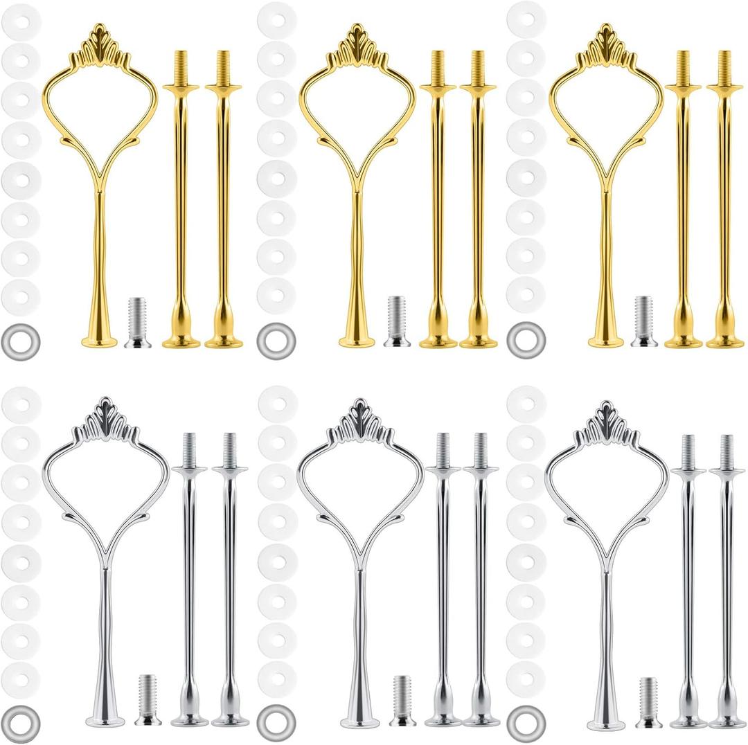6 Set Tiered Tray Hardware for Cake Stand Mold Crown 3 Tier Cake Stand Fittings Hardware Holder for Wedding and Party Making Resin Cupcake Dessert Platter Serving Stand (Gold & Silver, M)