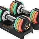 Motion Space  Adjustable Dumbbells Set 12.5LB Pair, 1-Sec Fast Adjustable 5 Weights by Turning Handle, Premium Comfort Non-slip Metal Dumbbells with Tray, Compact Size for Full Body Home Workout 