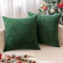 MIULEE Pack of 2 Christmas Dark Green Decorative Pillow Covers 18x18 Inch Soft Chenille Couch Throw Pillows Farmhouse Cushion Covers for Home Decor Sofa Bedroom Living Room