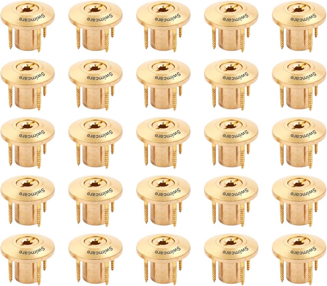 Brass Wood Deck Anchor Kit for Pool Safety Cover Heavy Duty Anchor with Collar & 4 Screws for In-Ground Swimming Pool Mesh & Winter Covers (Wood Deck Only) - Pack of 25