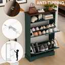 Shoe Storage Cabinet with 2 Flip Drawers, 24" W Farmhouse Modern Hidden Shoes Rack Cabinet with Adjustable Shelves & Open Storage, Narrow Slim Shoe Organizer for Front Door Entrance, Entryway, Green