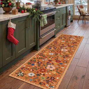Runner Rug, Floral Rug, Long Rug for Hallway Kitchen,2'x 8',Orange