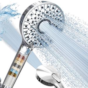 Magichome Filtered Shower Head with Handheld, High Pressure 10-Spd Detachable Chrome Showerhead with Stainless Hose, Water Softener Filter Beads for Hard Water - Remove Chlorine, Reduce Dry Itchy Skin (Silver)