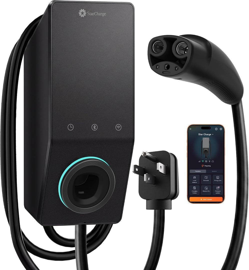 Star Charge Level 2 EV Charger, 40A NACS NEMA 14-50 Plug, UL Certified
9.6kW home EV charger, 25ft cable, 27.5 in cord, NEMA 4, WiFi App Control, Alexa