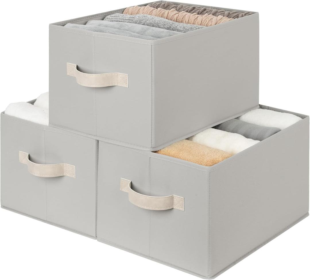 StorageWorks Storage Baskets for Shelves, Fabric Storage Bins, Closet Organization and Storage Baskets, Organizer Bins for Clothes, Light Gray, Large, 3-Pack