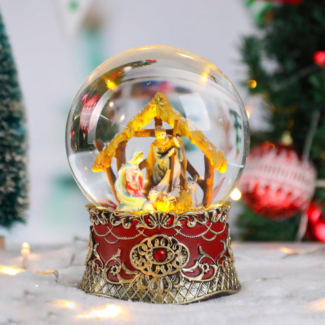 Snow Globe Christmas Nativity Scene - Musical Snow Globe Color Changing Battery Operated Nativity Sence Lighted Snow Globes for Girls Home Dcor and Gift, Lodge