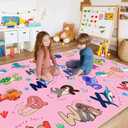 Kids Rugs for Playroom Educational Rug for Learn The ABC Alphabet, Soft Machine Washable Non-Slip Cute Carpet for Classroom Toddler Nursery Kids Room Decor Mat