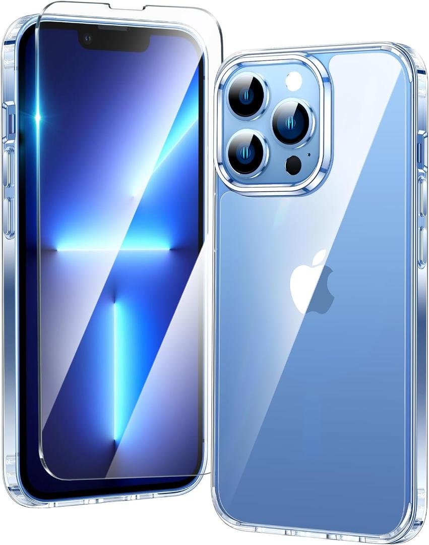 FNTCASE for iPhone 13 Pro Case: Clear Phone Cases Compatible with Magsafe Slim Anti Yellowing Military Grade Drop Protection Rugged Shockproof Protective Transparent Cell Phone Cover (B-Clear)