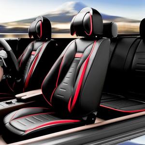 ASLONG 5PCS Angel Wings Front and Back Car Seat Covers Auto Interior Accessories with Water Proof Nappa Leather for Cars SUV Pick-up Truck Universal Comfortable and Breathable (Full Set, Black&Red)