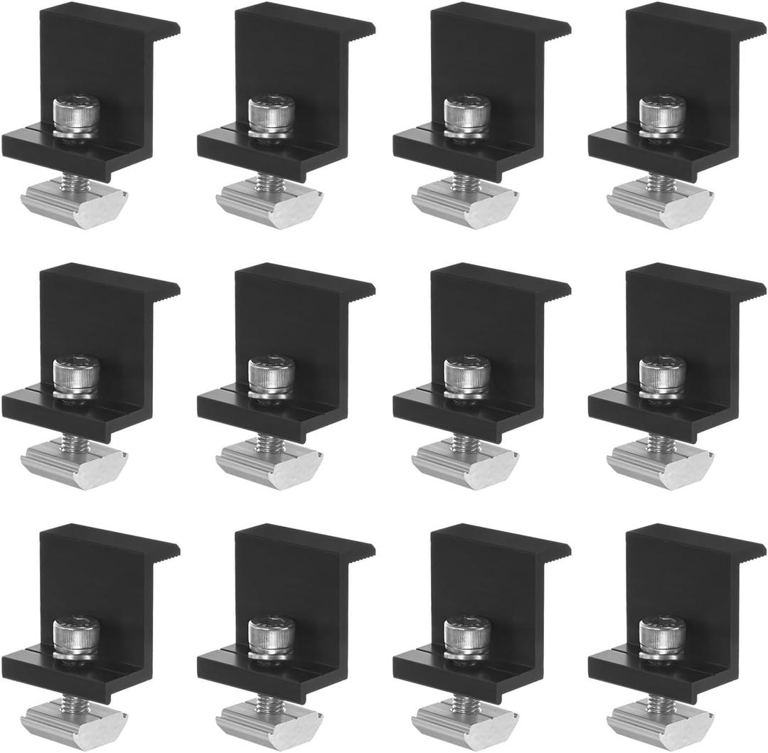 M METERXITY 12-Pack Solar Panel Mounting 35mm Z Clip Lightweight Corrosion-Free Aluminum Anodized Solar End Clamp for Roof/Wall/Boat/Off-Grid/RVs Solar Panel Mounting Brackets [Black]