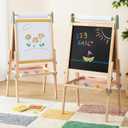 Tiny Land Easel for Kids with 2 Drawing Paper Roll, Adjustable Kids Art Easel, Learning-Toy for 3,4,5,6,7,8 Years Old Boy & Girls, Wooden Chalkboard & Magnetic Whiteboard & Painting Paper Pink