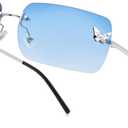knliwkm Rimless Rectangle Y2k Sunglasses for Women Men Cute Small Clear Frameless Tinted Lens 2000S Fashion Shades Butterfly (Silver, Gradient Blue)