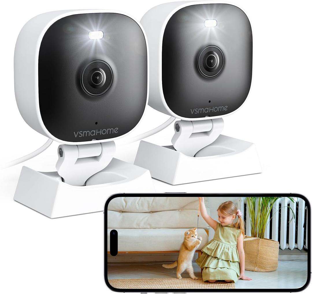 2K Cameras for Home Security,Indoor/Outdoor for Baby/Elder/Pet Monitoring with Phone app,Wired Plug&Play,Color Night Vision,2-Way Audio & 24/7 Recording,Support 128G Card ( Not Included),2-Pack