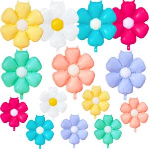 14PCS Colorful Daisy Balloons, Rainbow Flower Balloons Aluminum Foil Boho Groovy Daisy Party Decorations for Birthday Baby Shower Wedding Party (7color,Large*7, Small*7)
