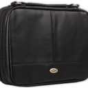 Christian Art Gifts Faux Leather Bible Cover for Men and Women | Ichthus Jesus Fish Emblem Zippered Two-Fold Organizer Case for Bible or Book w/Handle (Black)