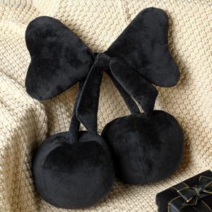 Small Bow Pillow Cherry Throw Pillow Aesthetic Cute Coquette Room Decor Funny Preppy Cherry Cushions for Bedroom Living Room Sofa Bed Chair Decoration (Black)