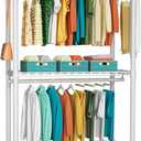 P1 Heavy Duty Garment Rack, 3 Tiers Adjustable Rolling Metal Closet Organizer with Lockable Wheels, FreeStanding Wardrobe with Double Hanger Rods & 1 Pair Hooks, Max Load 450 LBS, White