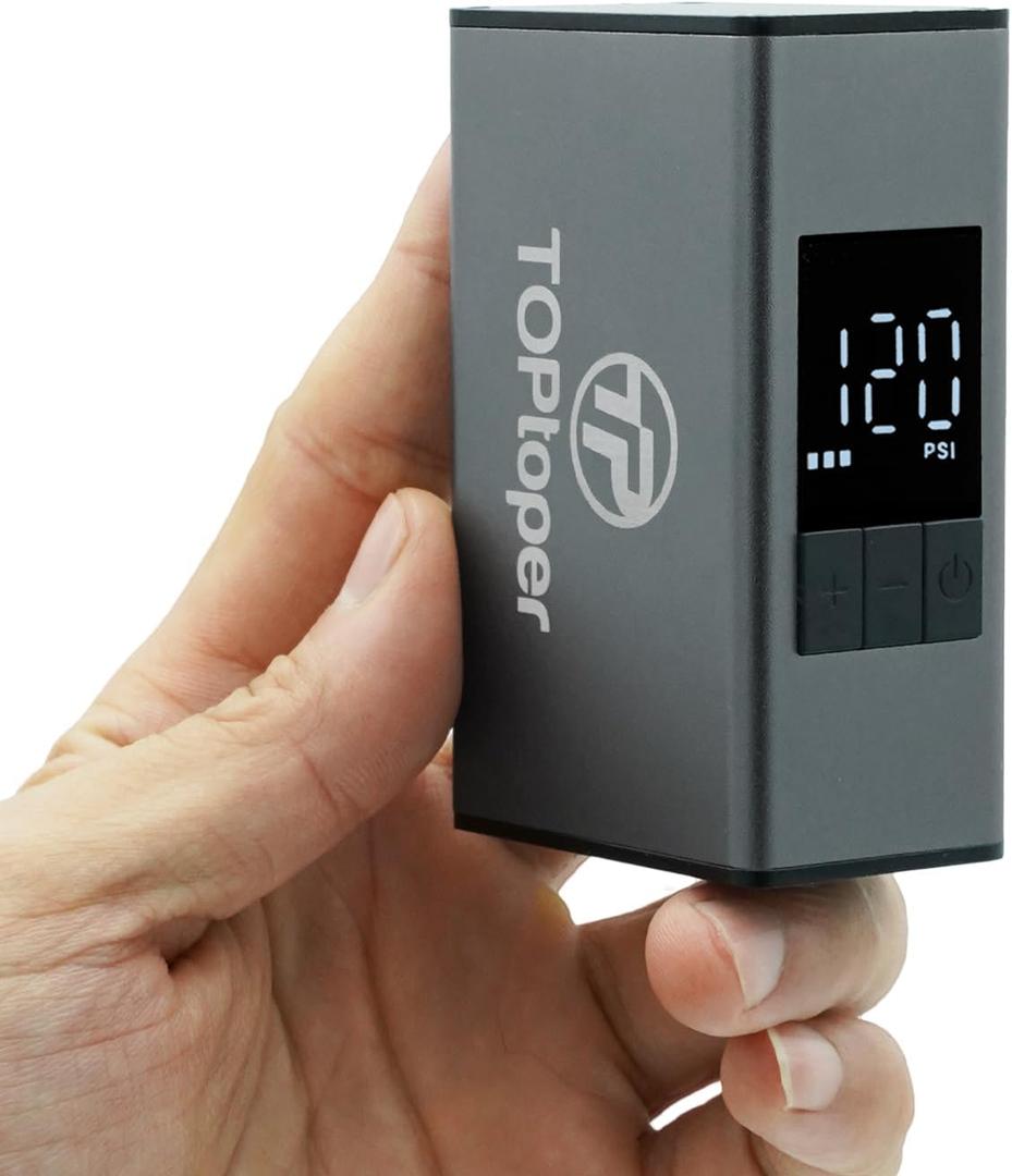 Tiny Bike Pump with Gauge, Max 120 PSI Portable Bicycle Tire Pump with Auto Stop, Mini Electric Bike Air Pump with Presta and Schrader Valve