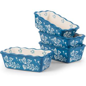 Wisenvoy Mini Loaf Pan Bread Pan Ceramic Loaf Pans for Baking Bread Mini Bread Loaf Pans 4-Pieces Bread Baking Pan (Dark Blue)