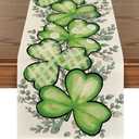 Artoid Mode Clover Shamrocks Eucalyptus Buffalo Plaid St.Patrick's Day Table Runner, Seasonal Kitchen Dining Table Runner for Home Party Decor 13x72 Inch (Green)