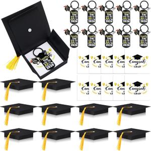 Quelay 24 Sets Graduation Keychain Gift for Teens Inspirational Black Gold Keychain Graduation Christian Keyring with Doctoral Hat Gift Box for Boys Girls Class of 2026 Grad