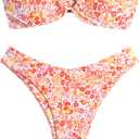 ZAFUL Women's Bandeau Bikini O Ring Strapless Tie Back High Cut Two Piece Swimsuit Bathing Suits (Large)