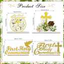 First Holy Communion Tabletop Decorations Gold Glitter First Communion Cross Dove Bible Centerpieces Tables for Wedding Christening Birthday Photo Props Blessed Celebration Party Decor